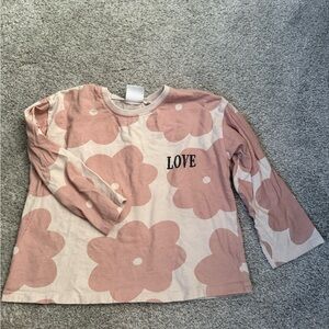 Zara Kids Pink and Cream Floral Long Sleeve Tee